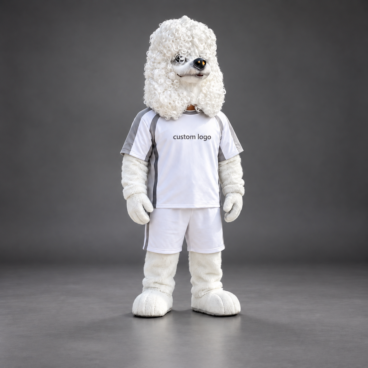 🐩🎀 Poodle Mascot – In Stock with Custom Logo & Simple Accessories Available
