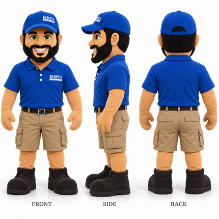 👋 Custom Company Employee Mascot Costume – Branded Polo Shirt & Khaki Shorts