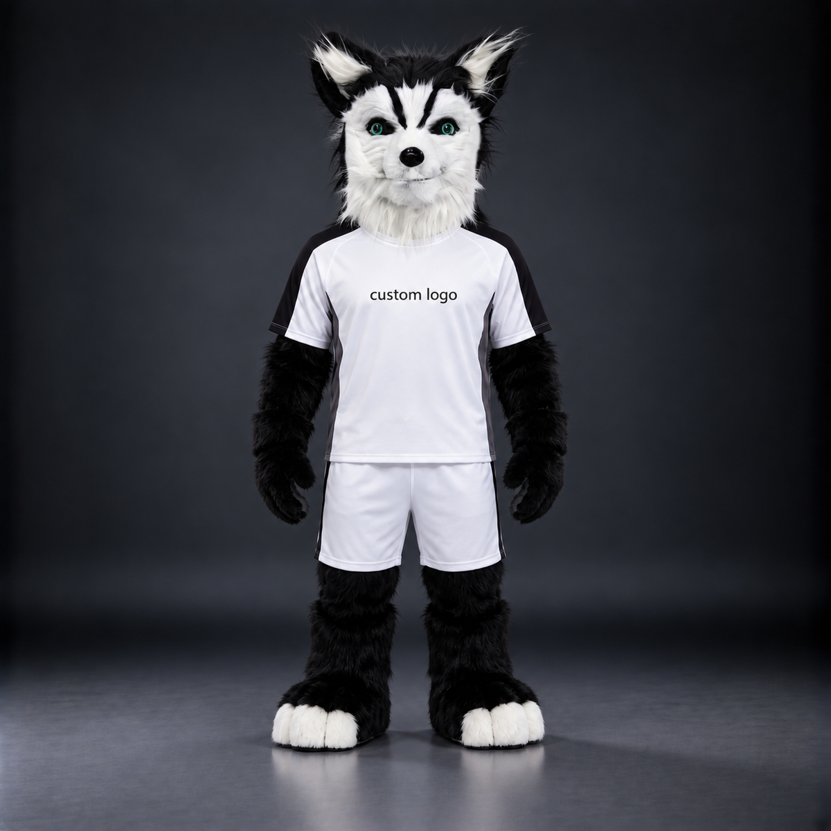 🐺✨ Open-Mouthed Wolfdog Mascot – In Stock with Custom Logo & Simple Accessories Available