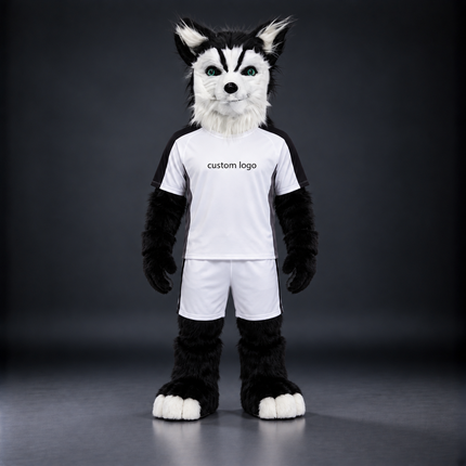🐺✨ Open-Mouthed Wolfdog Mascot – In Stock with Custom Logo & Simple Accessories Available