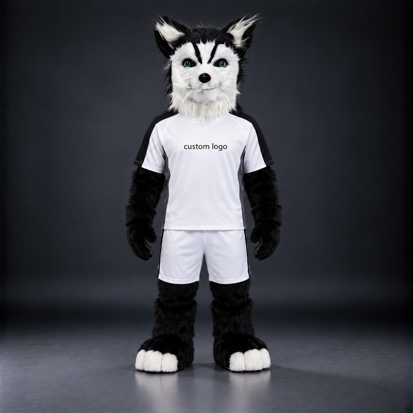 🐺✨ Open-Mouthed Wolfdog Mascot – In Stock with Custom Logo & Simple Accessories Available