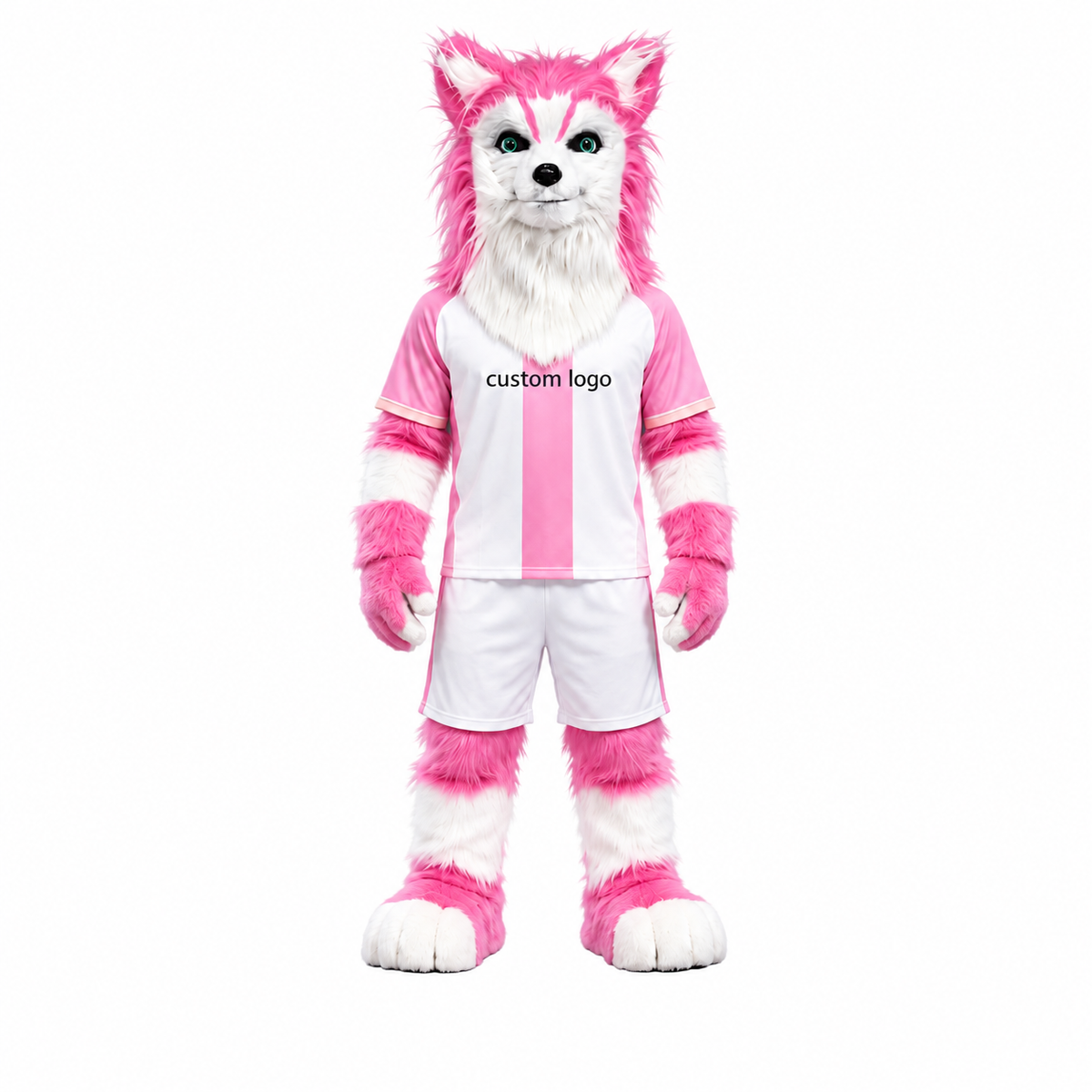 🐺✨ Open-Mouthed Wolfdog Mascot – In Stock with Custom Logo & Simple Accessories Available