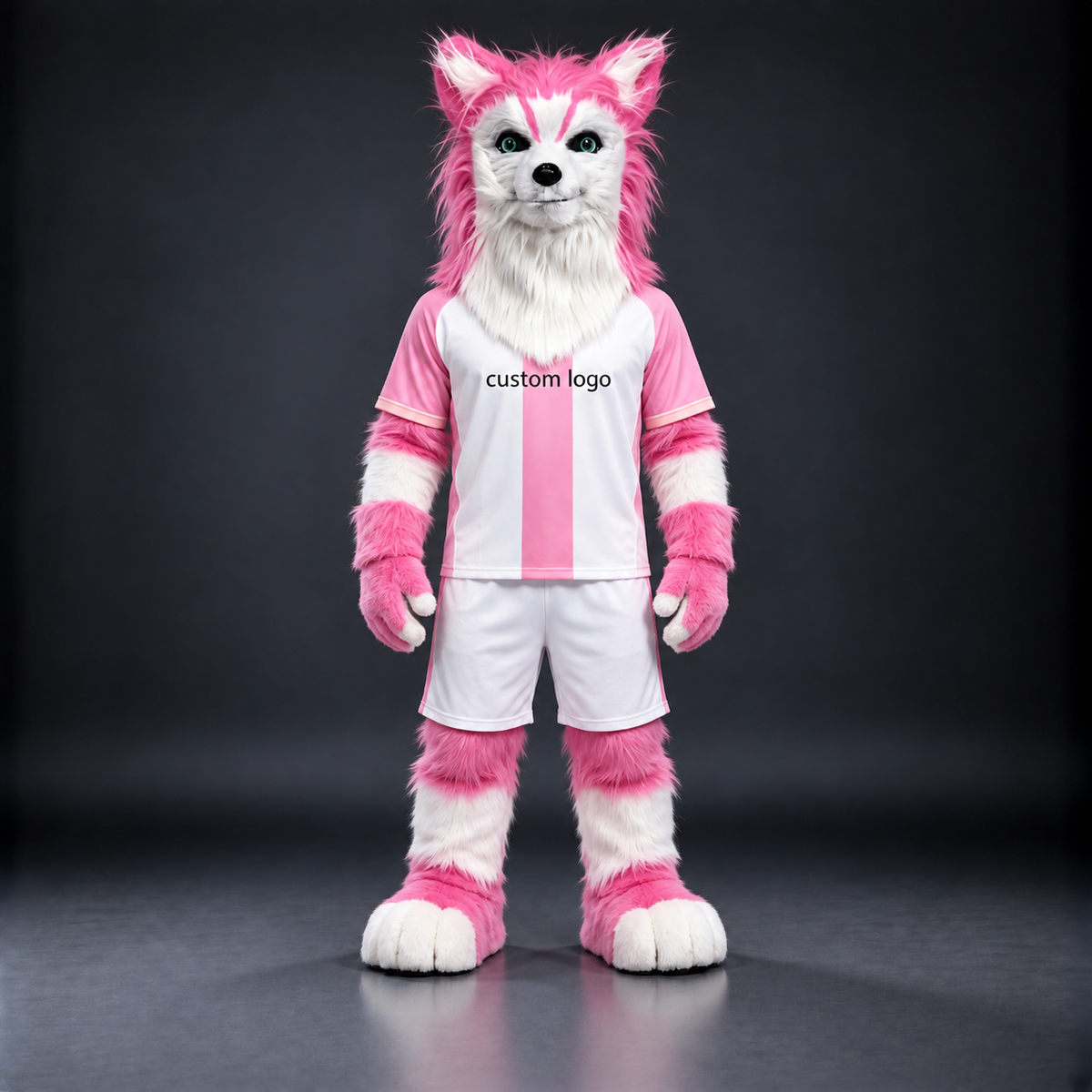 🐺✨ Open-Mouthed Wolfdog Mascot – In Stock with Custom Logo & Simple Accessories Available