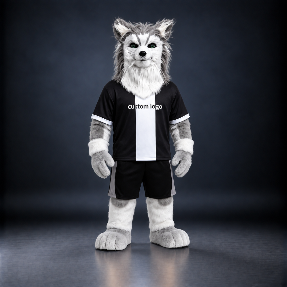 🐺✨ Open-Mouthed Wolfdog Mascot – In Stock with Custom Logo & Simple Accessories Available