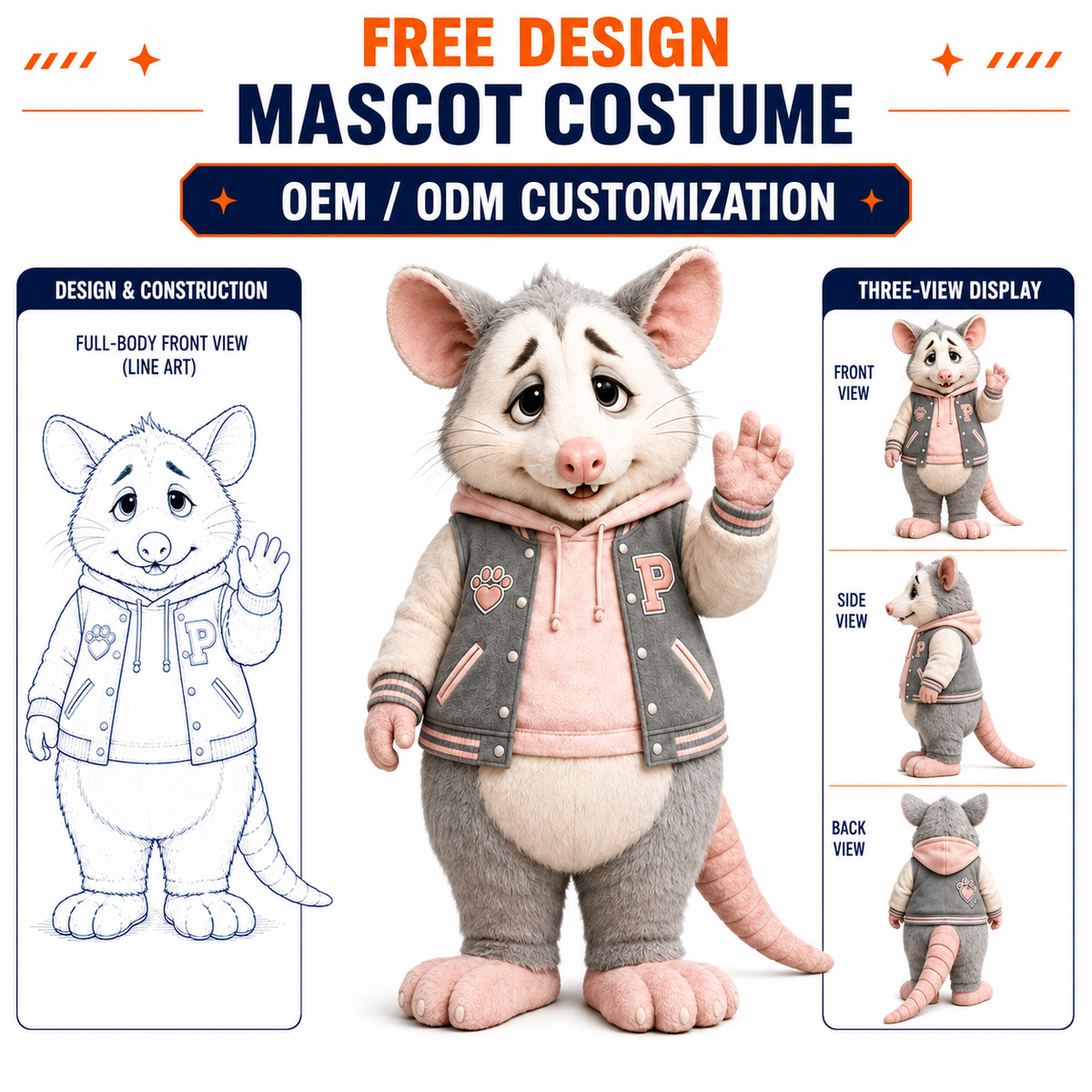 Custom Varsity Opossum Mascot Costume