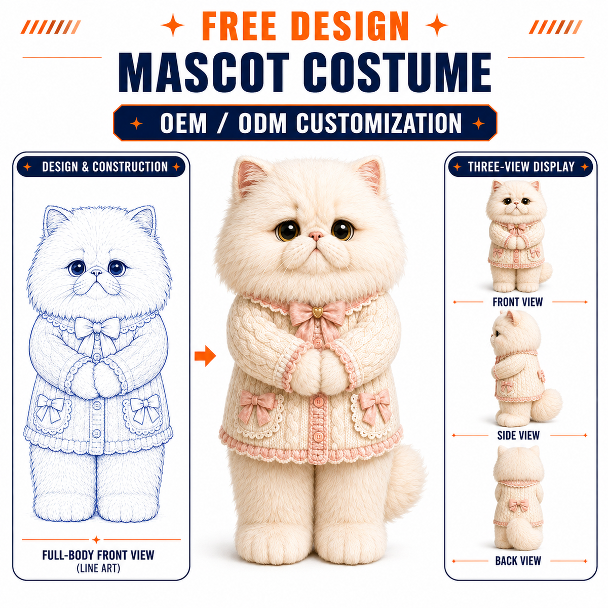 Custom Elegant Persian Cat Mascot Costume