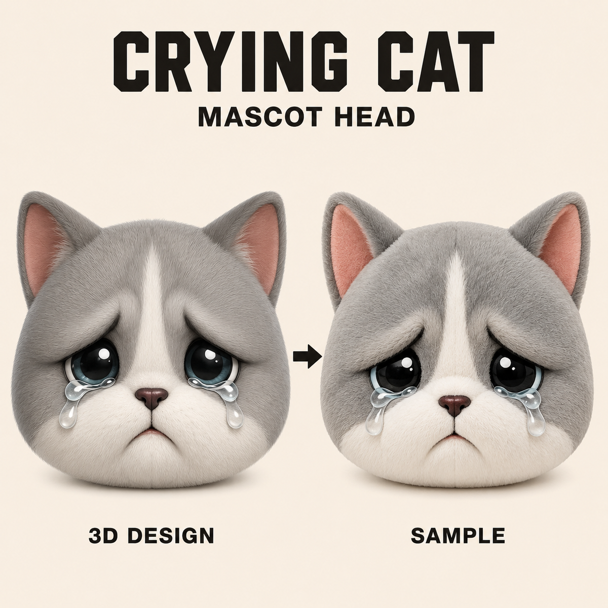 Custom Crying Cat Mascot Head