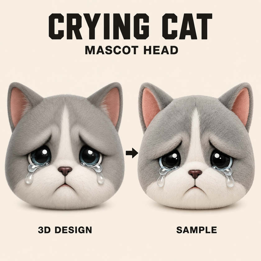Custom Crying Cat Mascot Head