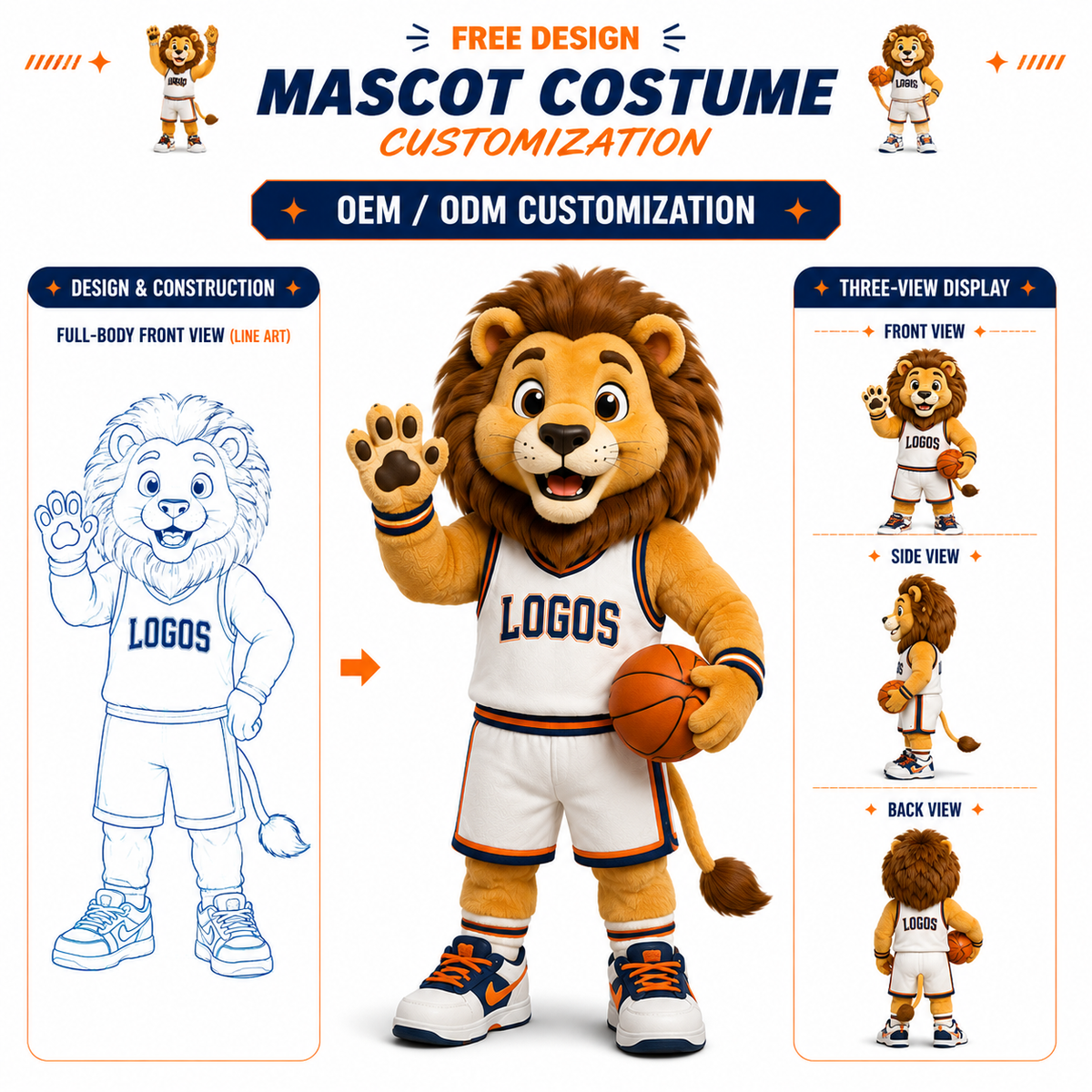 Custom Basketball Lion Mascot Costume