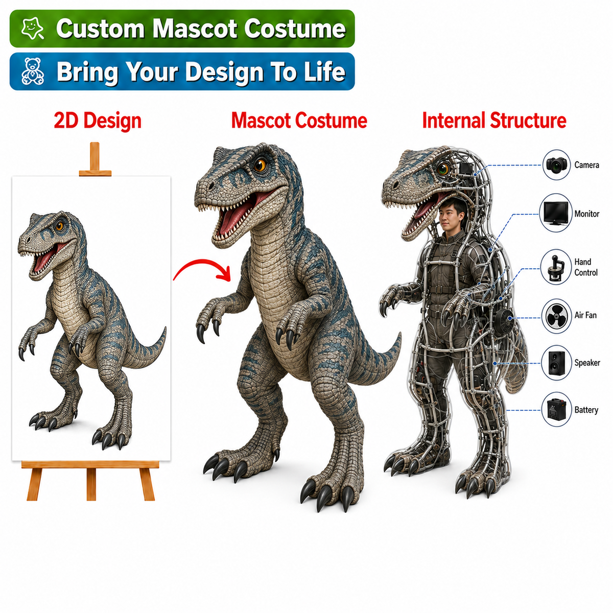 Custom Animatronic Dinosaur Mascot Costume