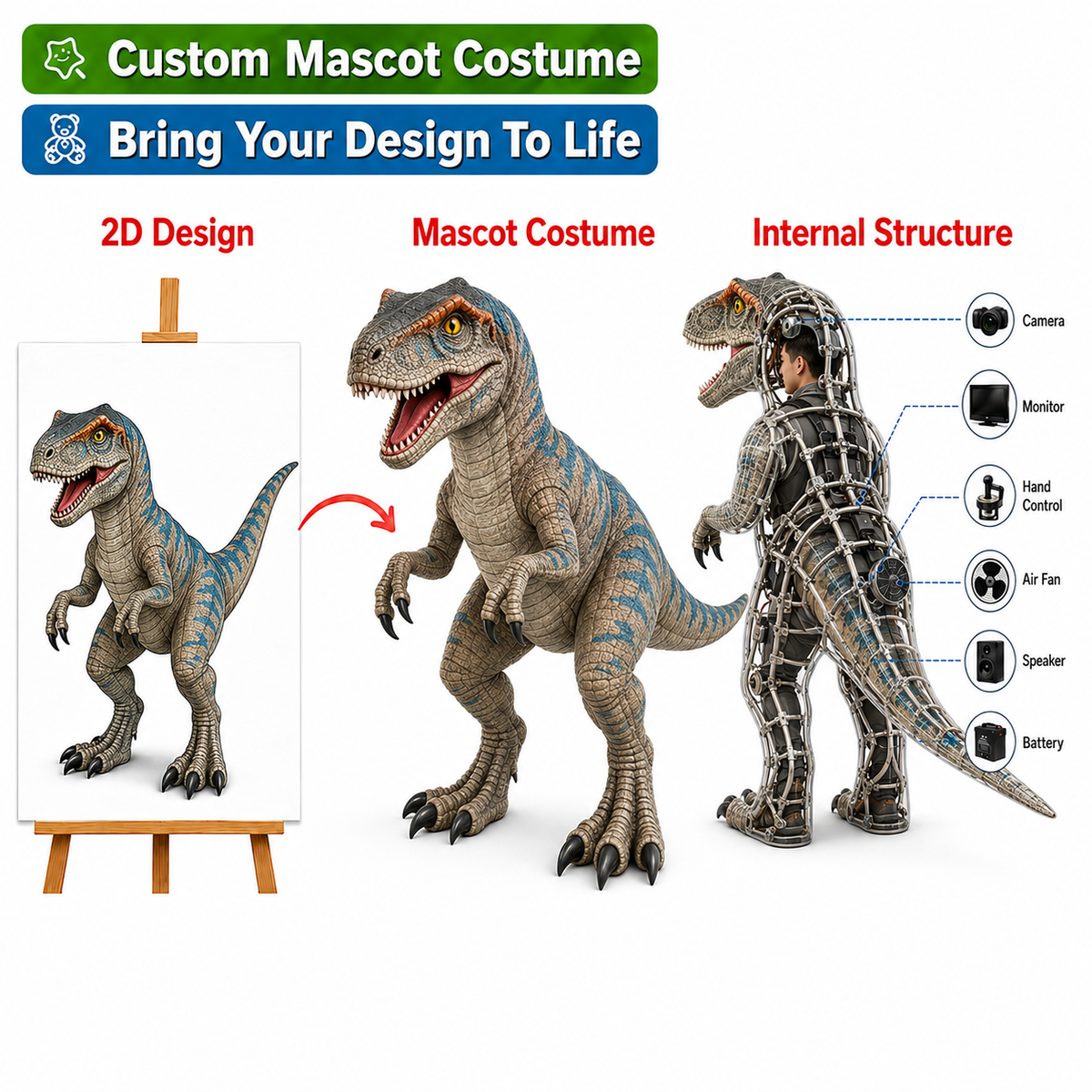 Custom Animatronic Dinosaur Mascot Costume