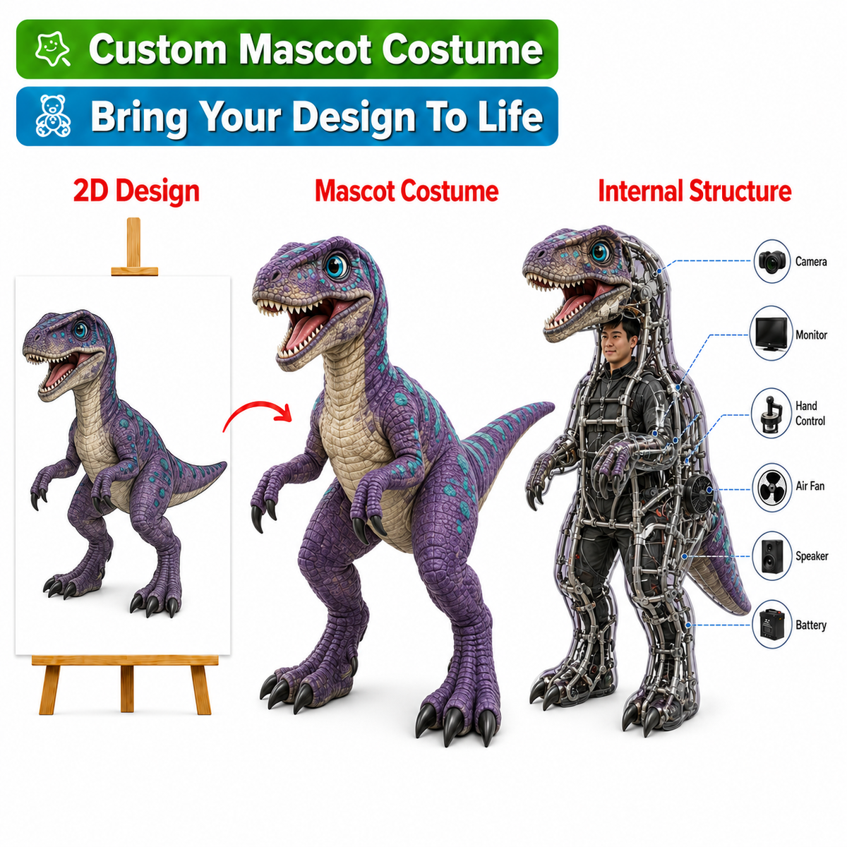 Custom Animatronic Dinosaur Mascot Costume